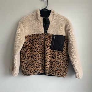 Rails Saga Leopard Print Teddy Quarter-Zip Pullover Jacket